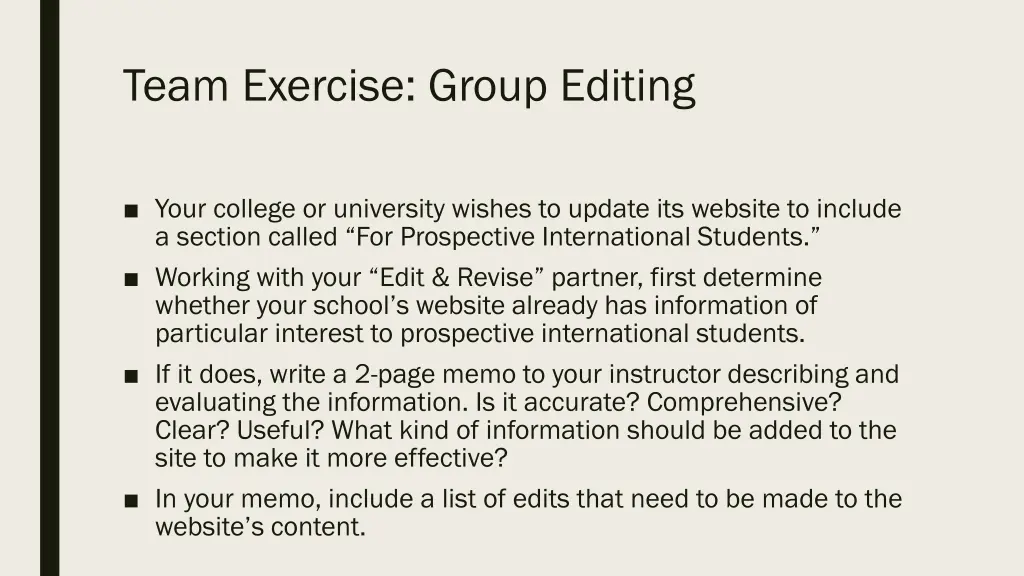 team exercise group editing