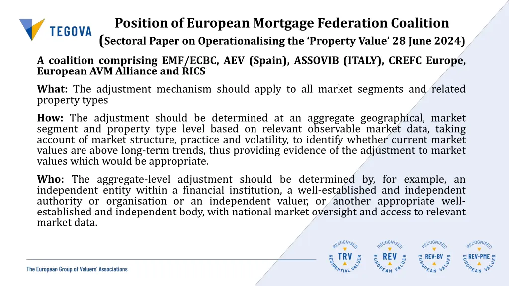 position of european mortgage federation