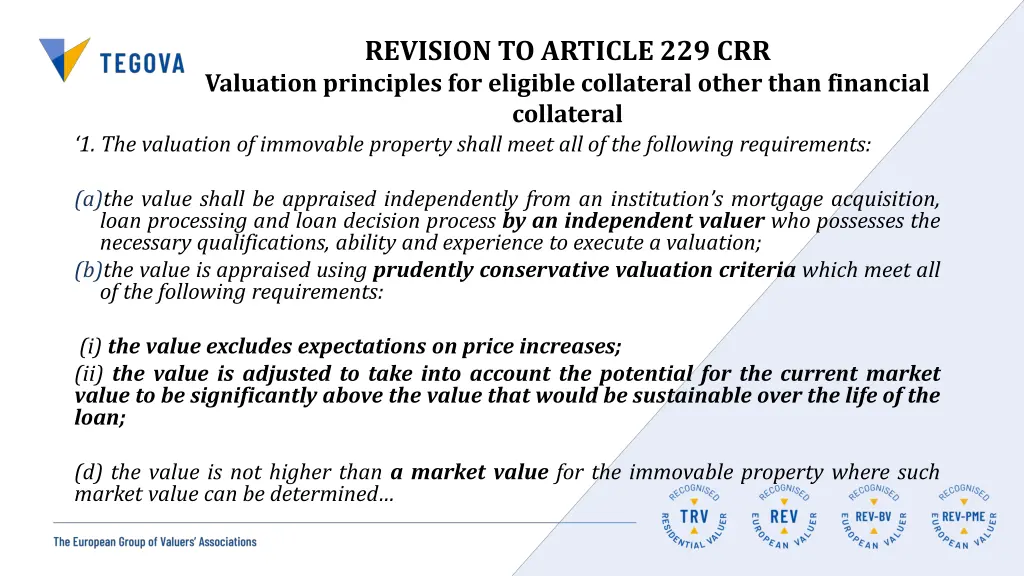 revision to article 229 crr valuation principles