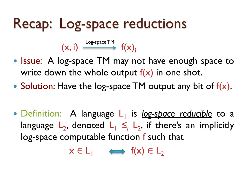 recap log space reductions 1