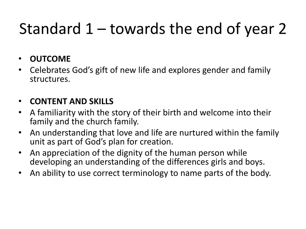 standard 1 towards the end of year 2