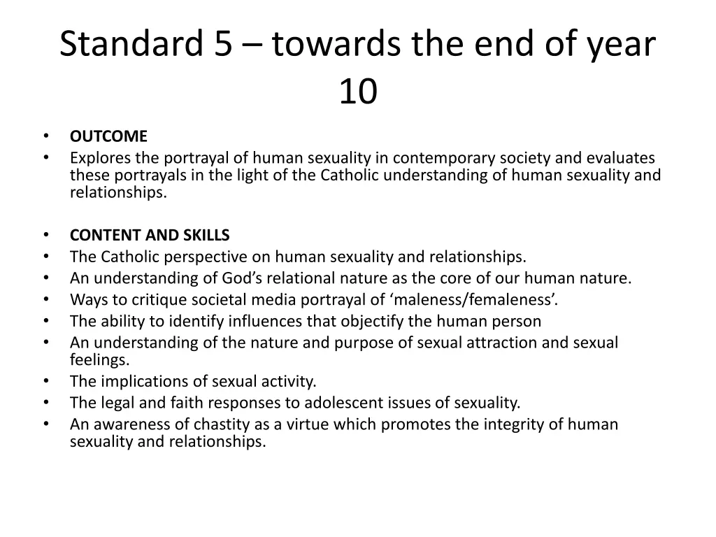 standard 5 towards the end of year 10