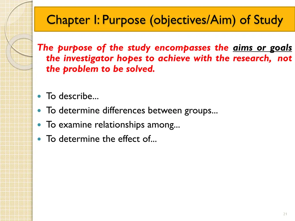 chapter i purpose objectives aim of study