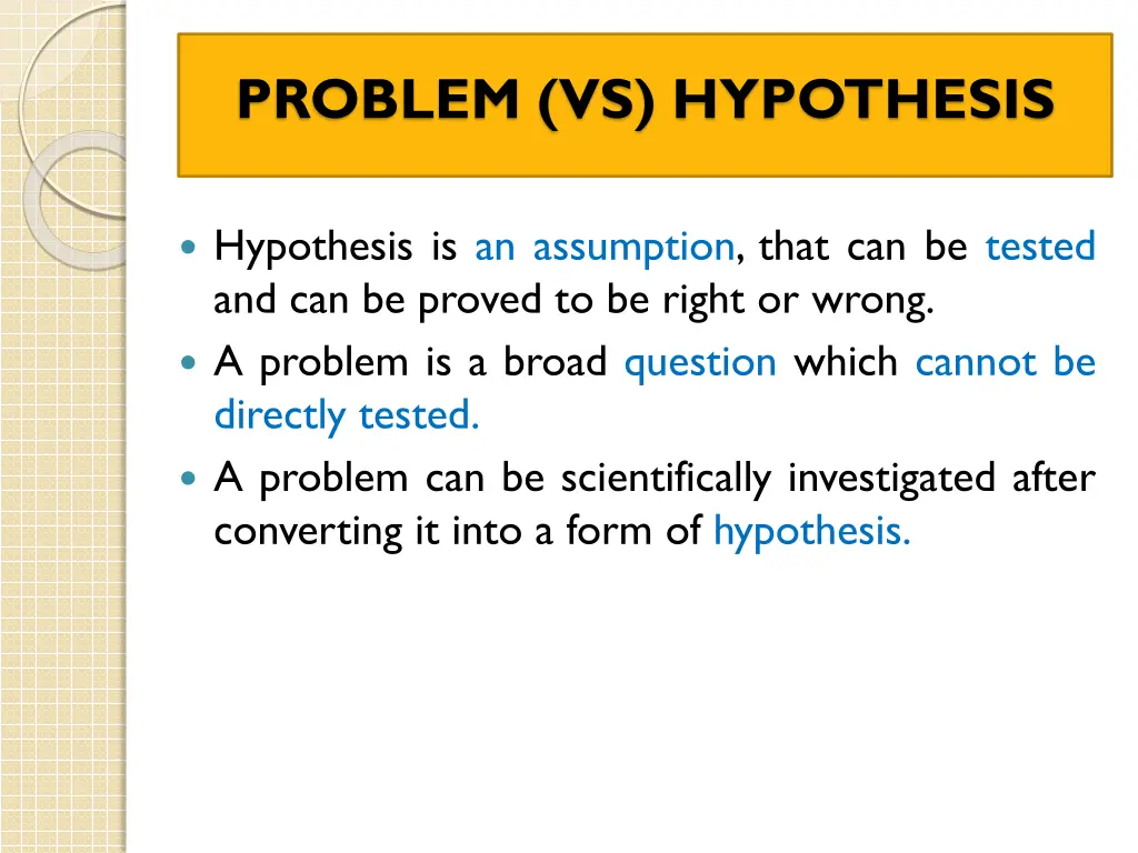 problem vs hypothesis