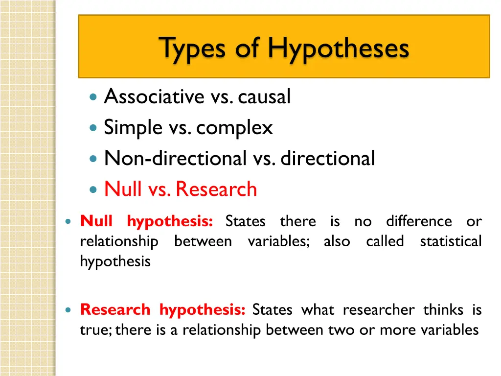 types of hypotheses