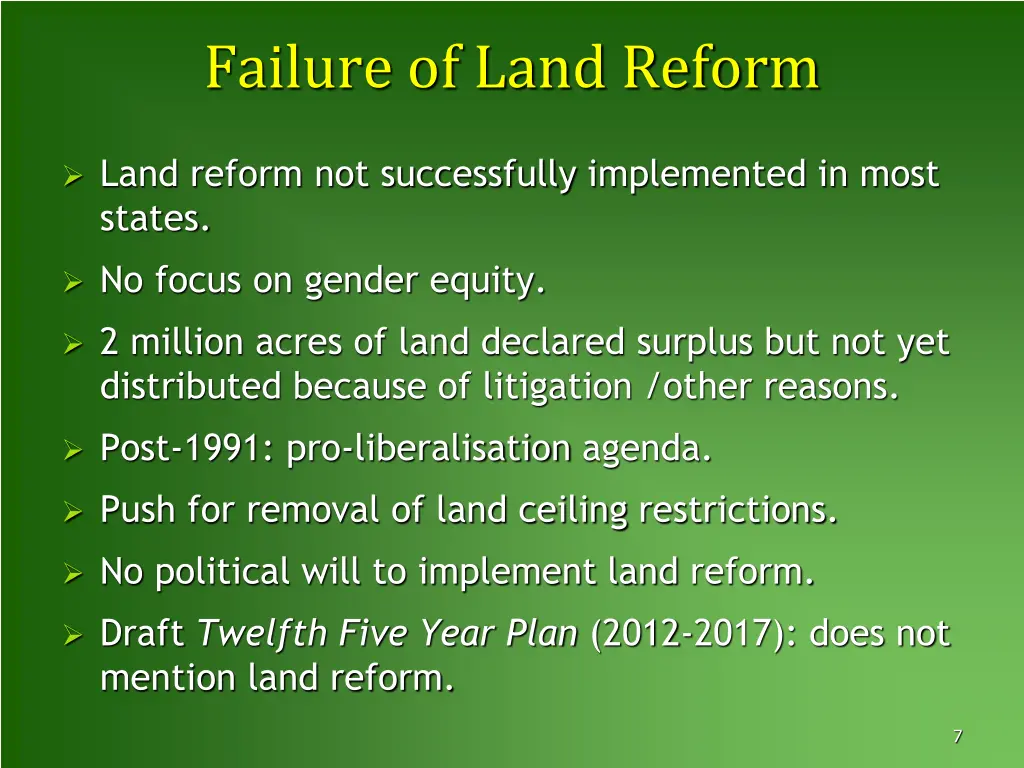 failure of land reform