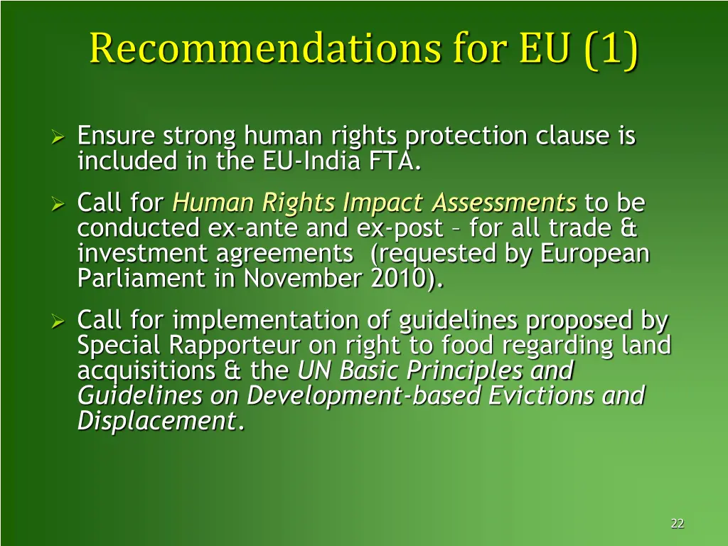 recommendations for eu 1