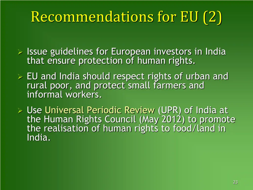 recommendations for eu 2
