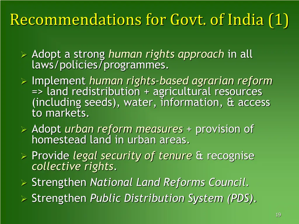 recommendations for govt of india 1