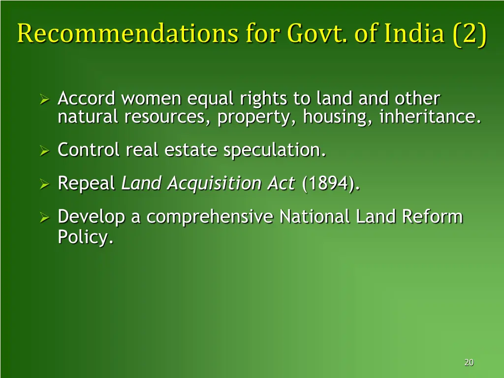 recommendations for govt of india 2