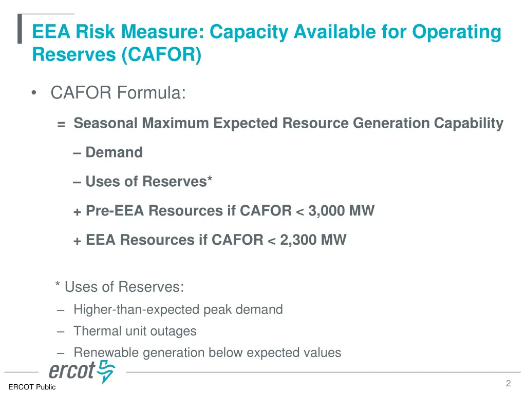 eea risk measure capacity available for operating
