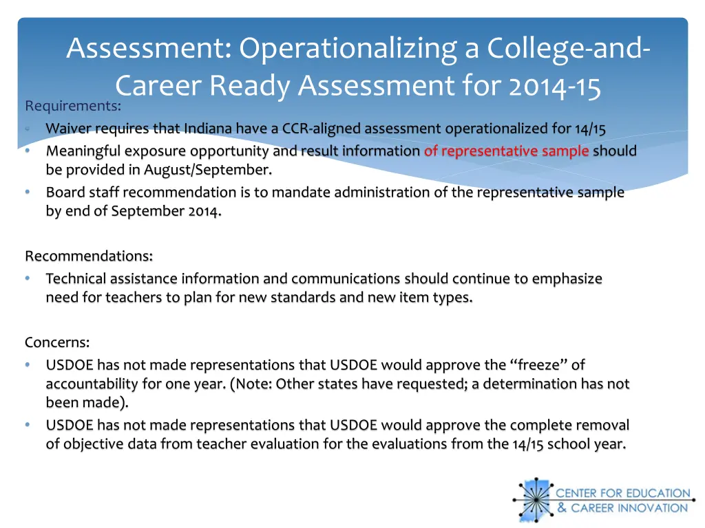 assessment operationalizing a college and career