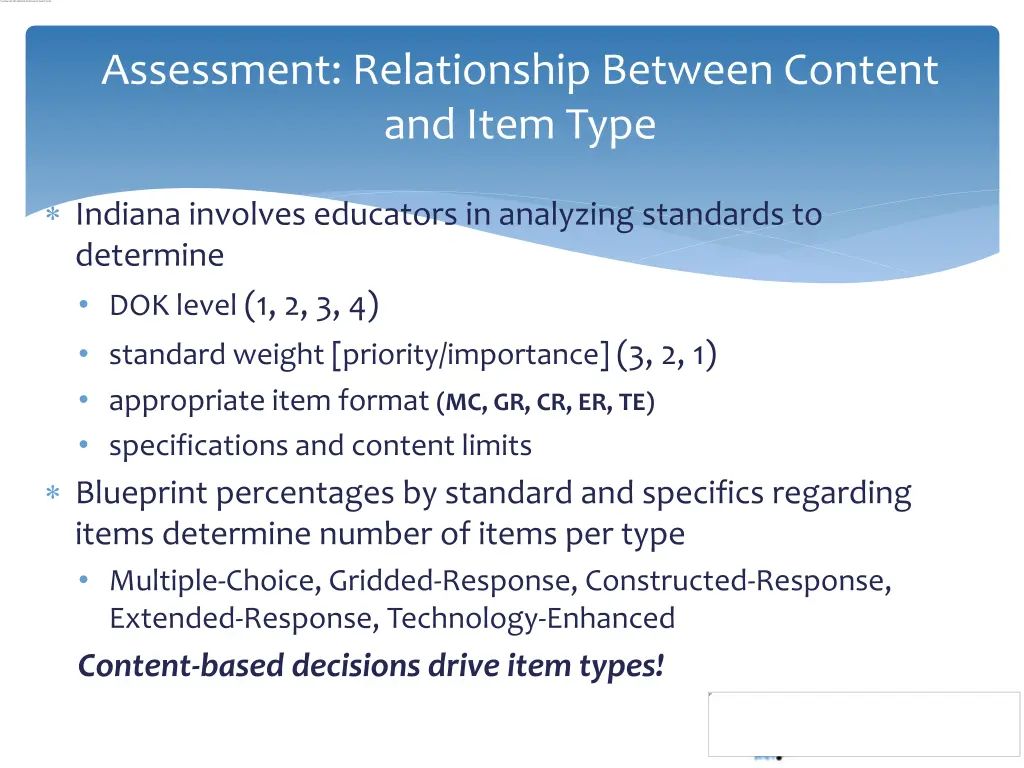 assessment relationship between content and item 1