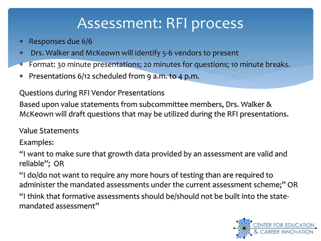 assessment rfi process responses