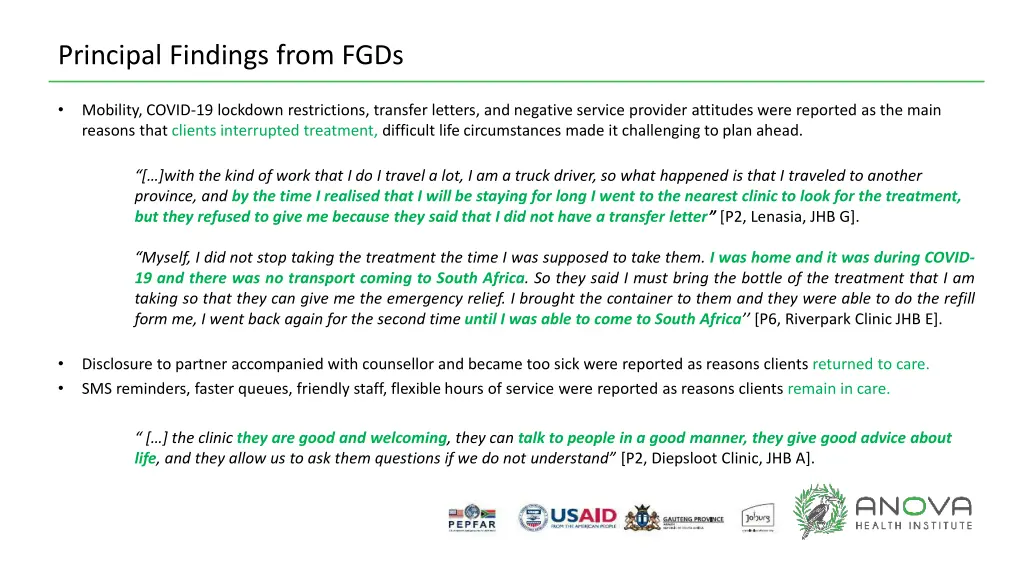 principal findings from fgds