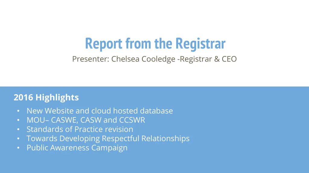 report from the registrar presenter chelsea