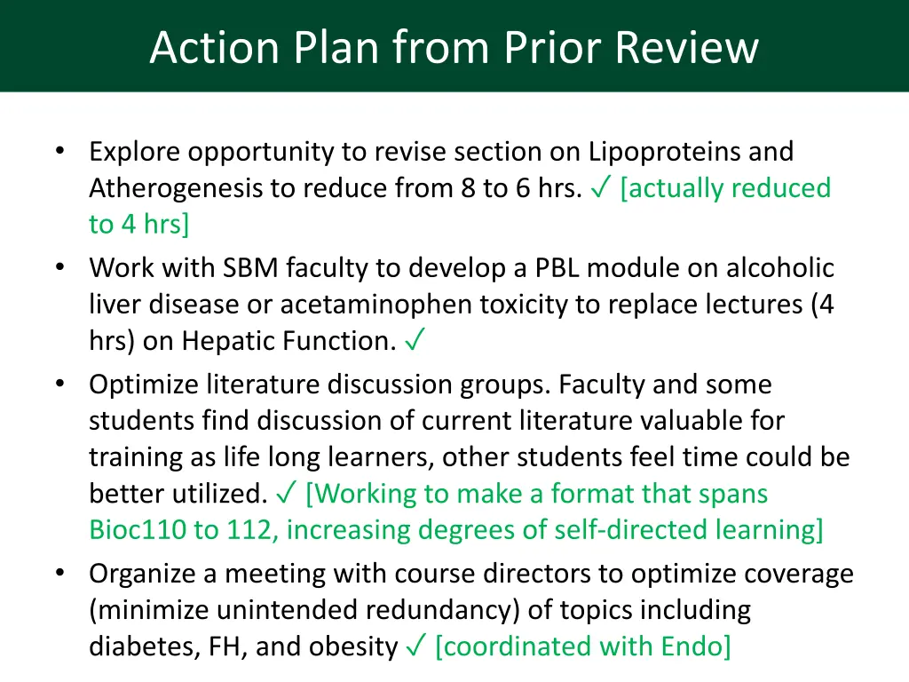 action plan from prior review