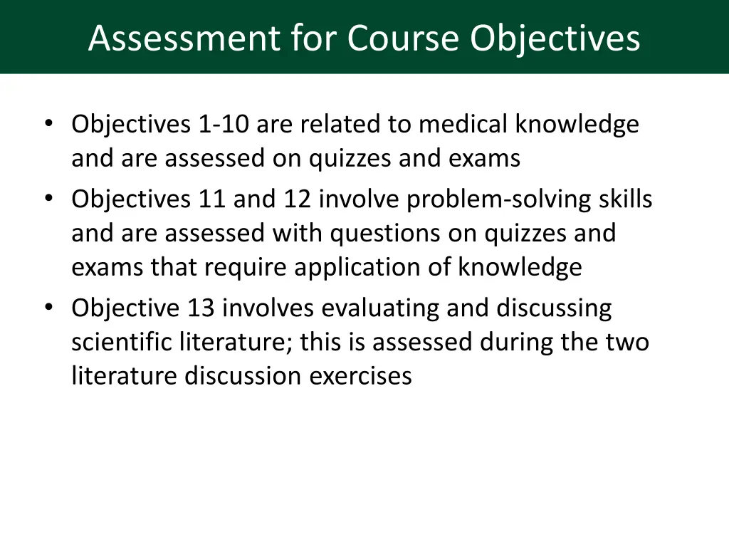 assessment for course objectives
