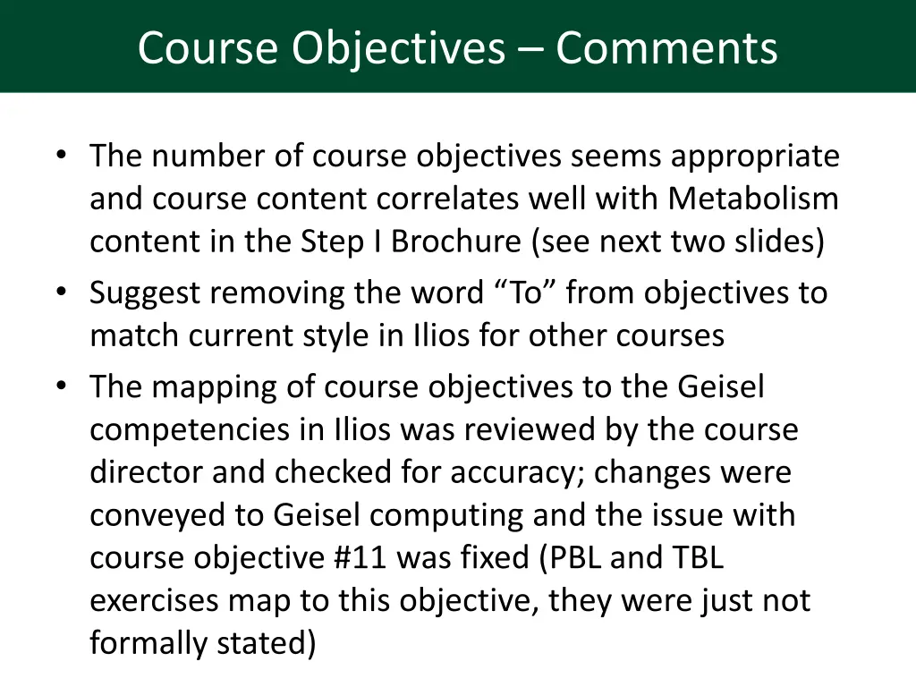 course objectives comments