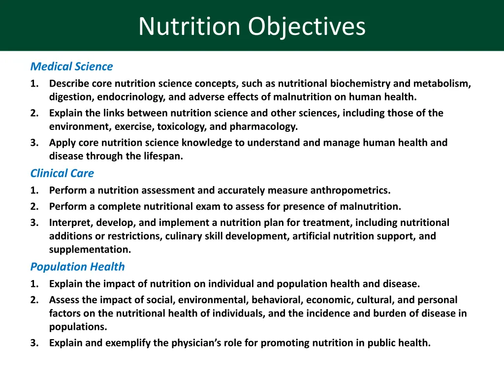 nutrition objectives