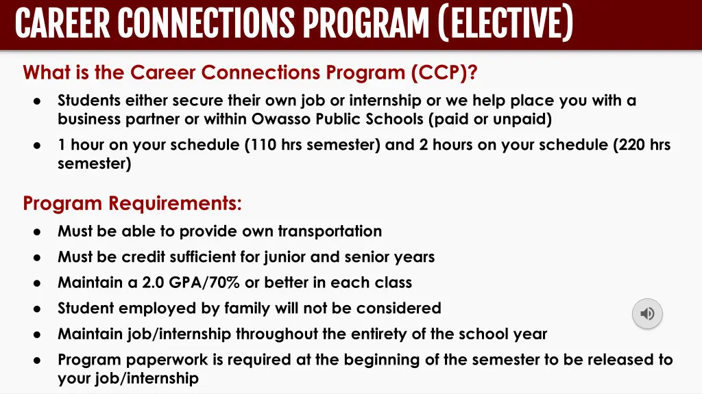 career connections program elective career