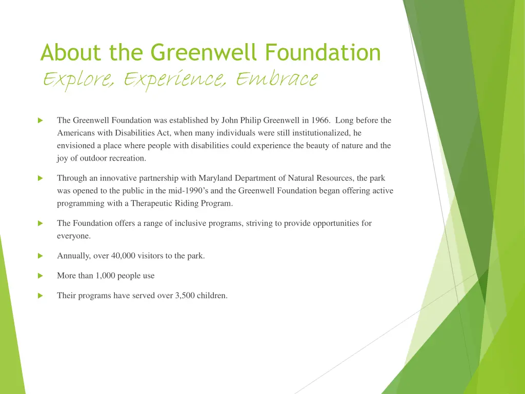 about the greenwell foundation explore experience