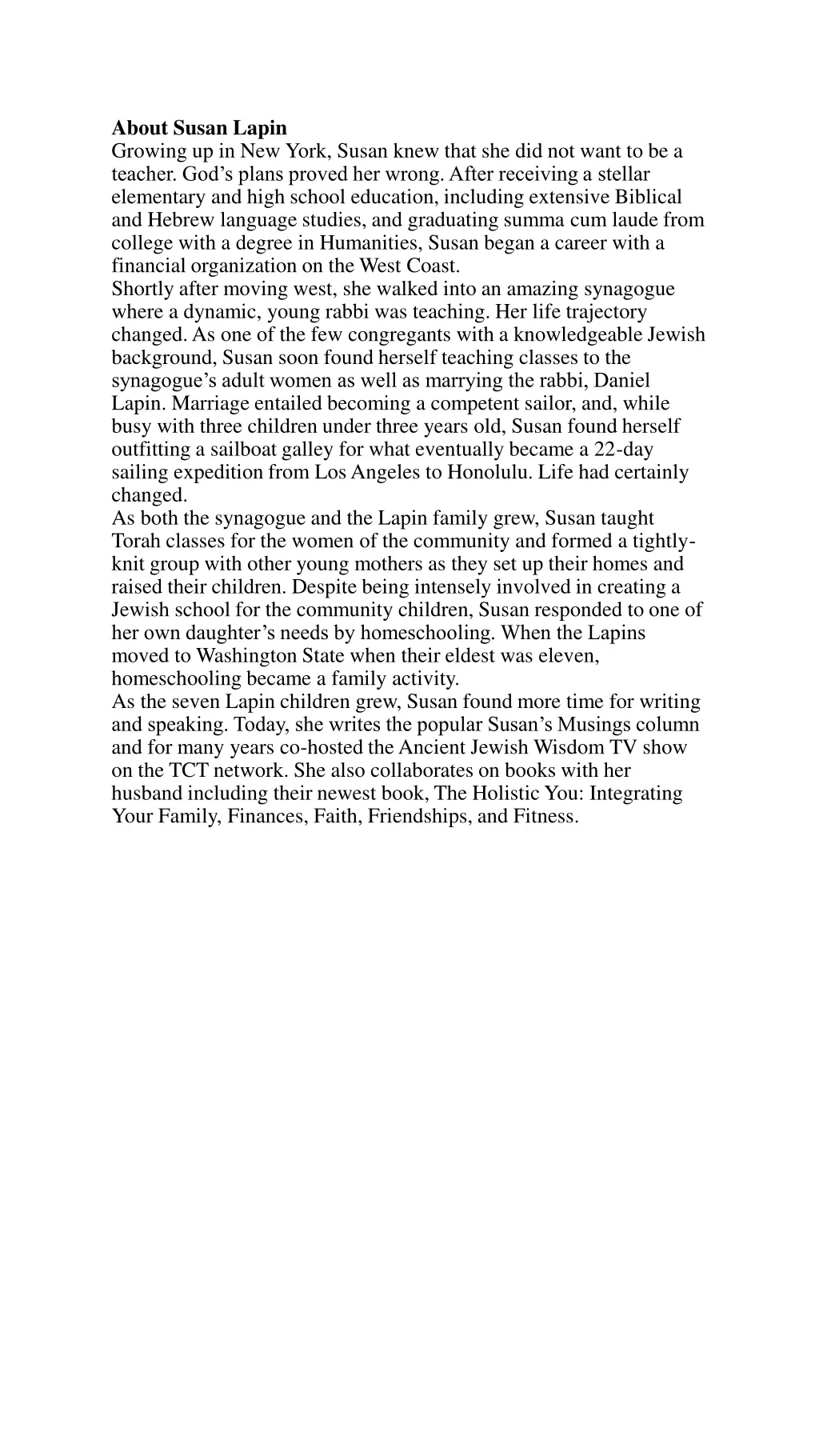 about susan lapin growing up in new york susan
