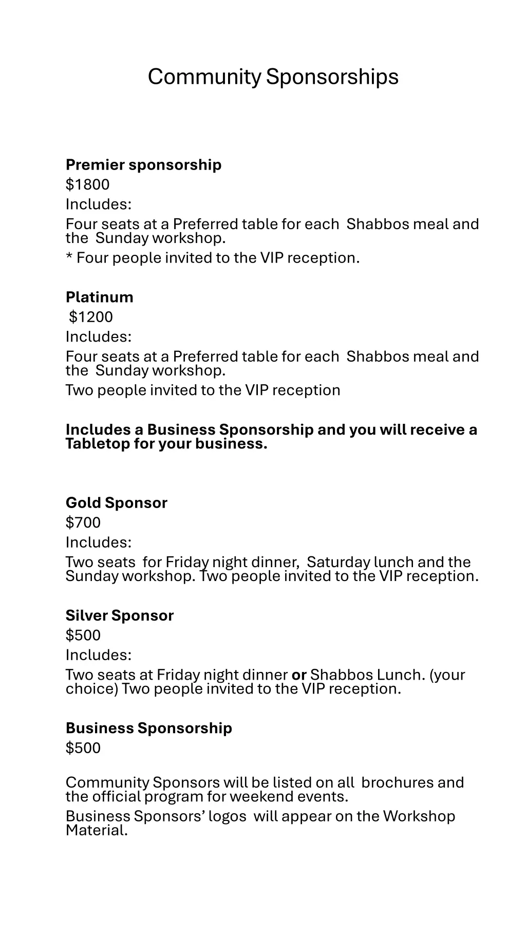 community sponsorships