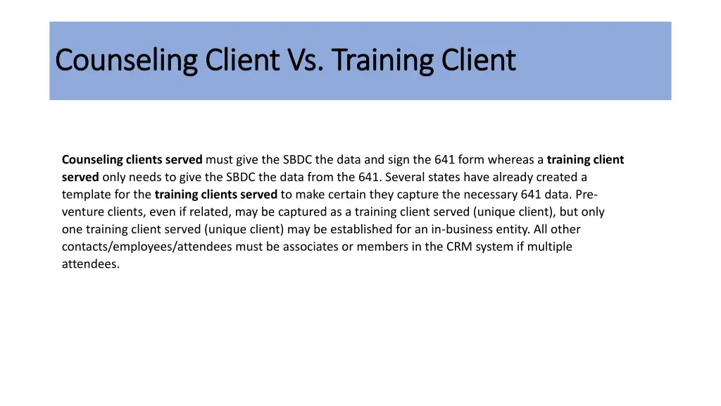 counseling client vs training client counseling