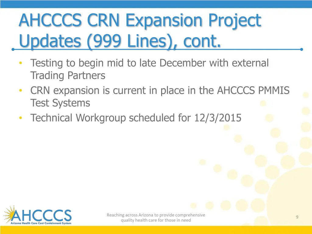 ahcccs crn expansion project updates 999 lines 1