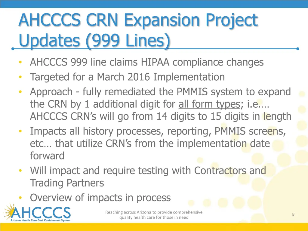 ahcccs crn expansion project updates 999 lines