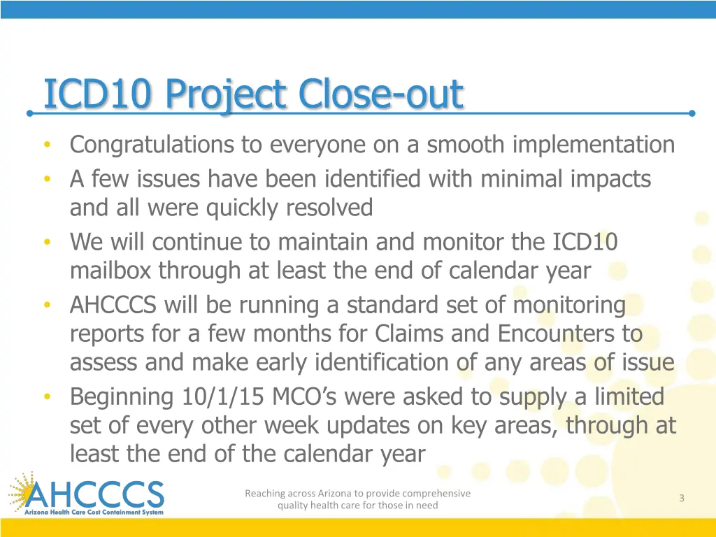 icd10 project close out
