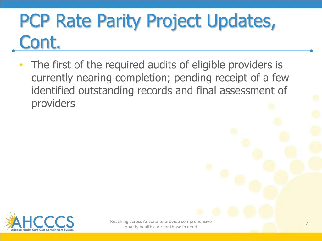 pcp rate parity project updates cont 1