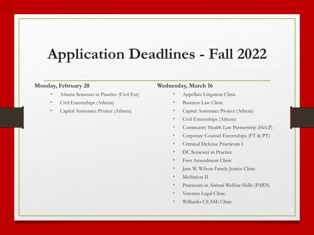 application deadlines fall 2022
