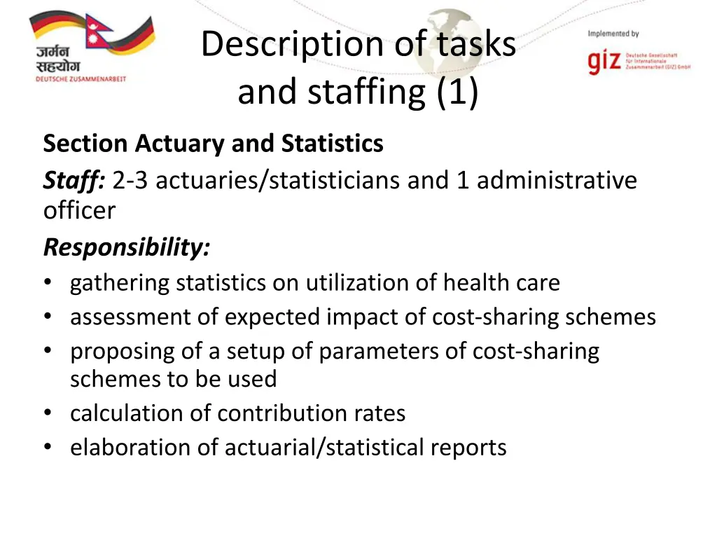 description of tasks and staffing 1