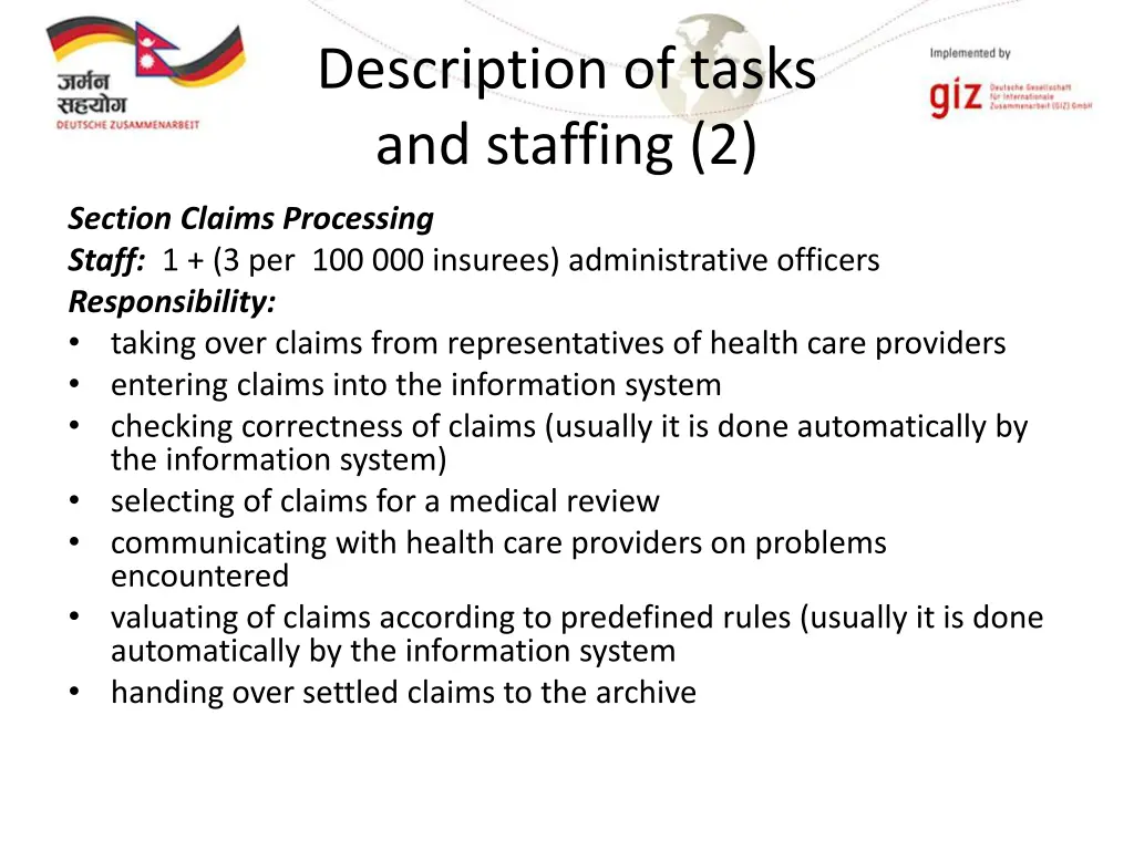 description of tasks and staffing 2