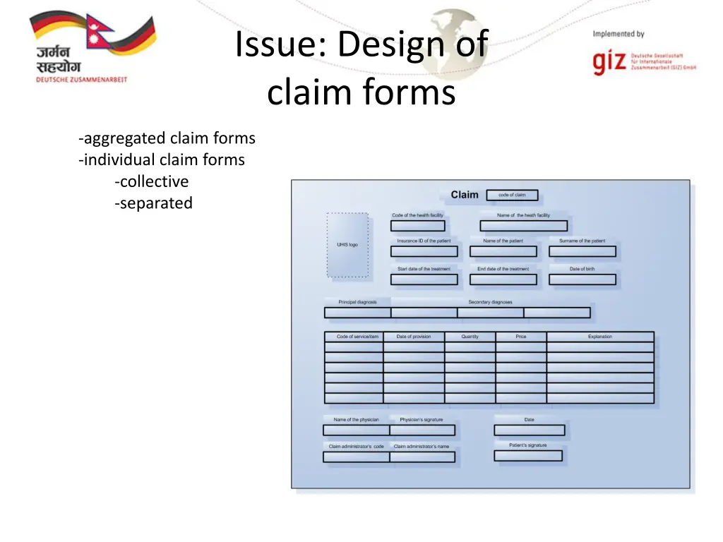 issue design of claim forms