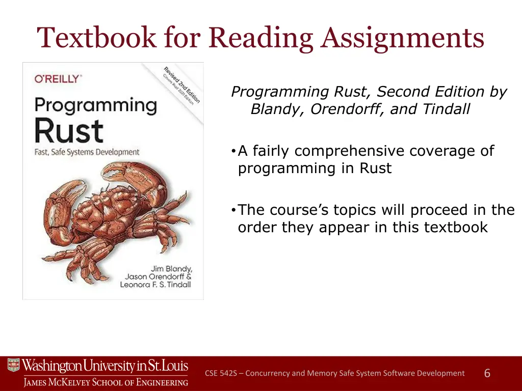 textbook for reading assignments