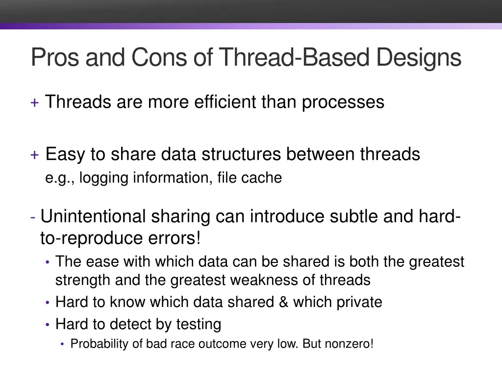 pros and cons of thread based designs