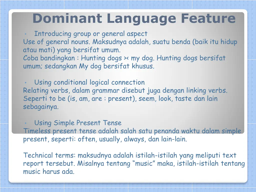dominant language feature introducing group