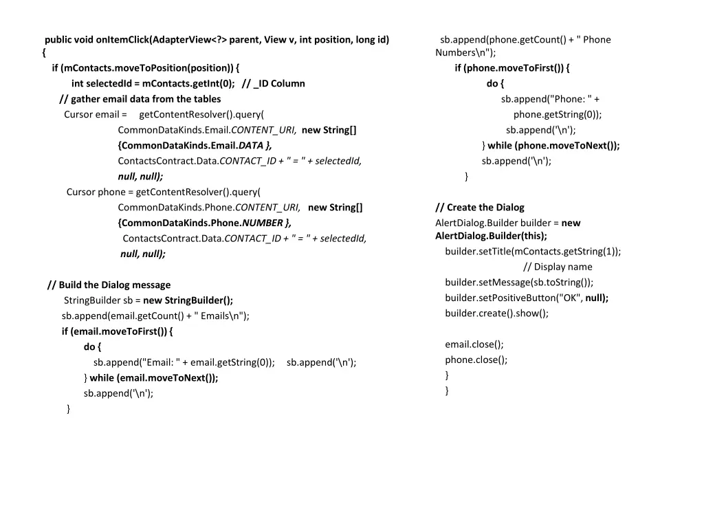 public void onitemclick adapterview parent view
