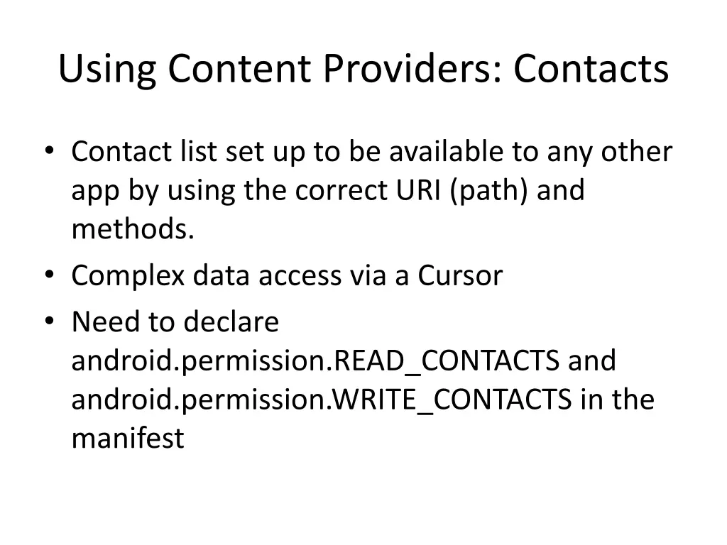using content providers contacts