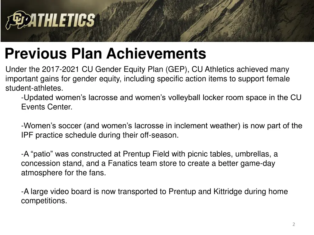 previous plan achievements under the 2017 2021