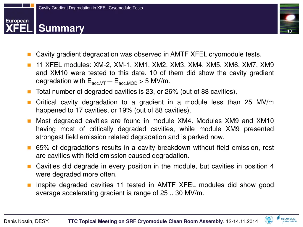 cavity gradient degradation in xfel cryomodule 8