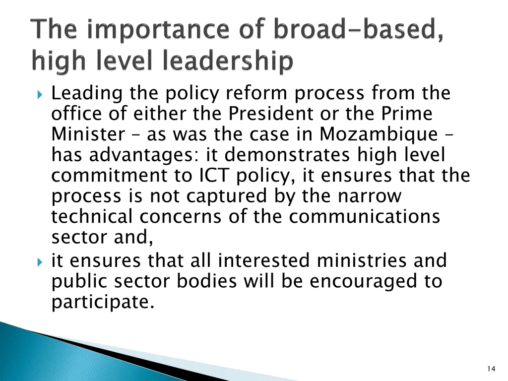 leading the policy reform process from the office