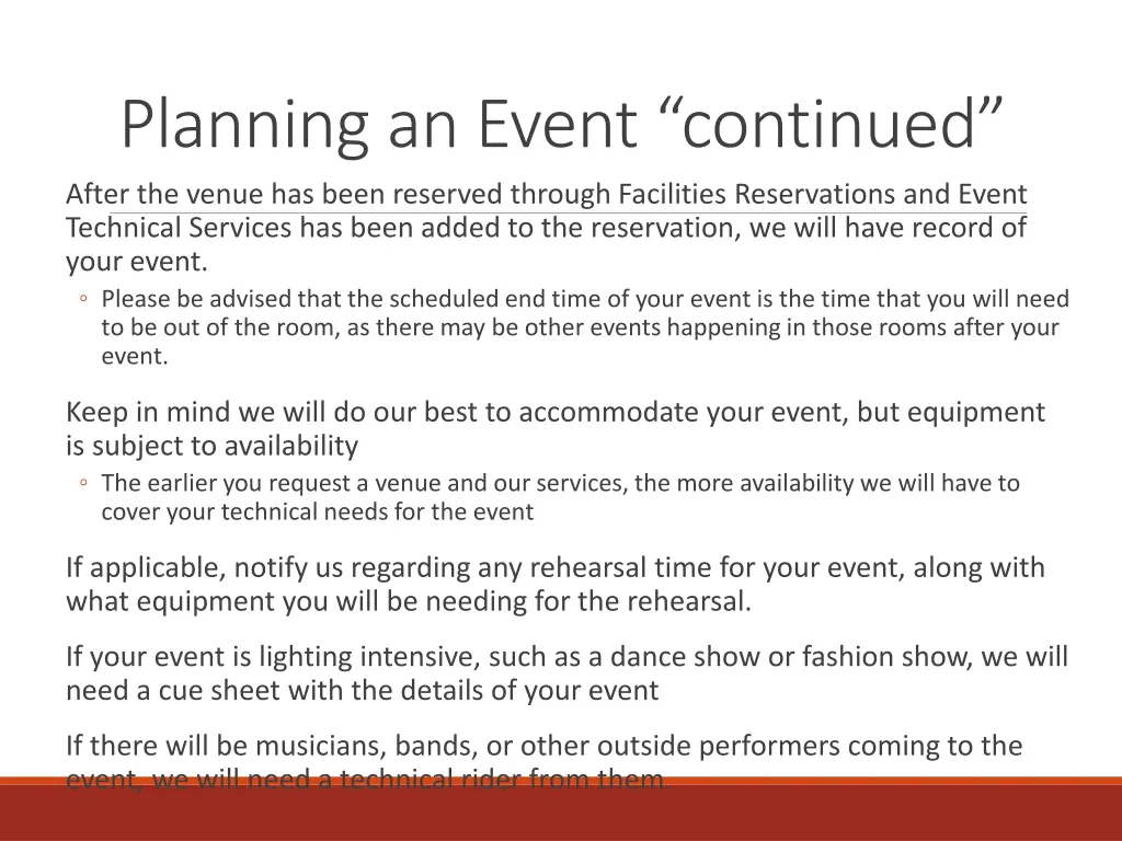 planning an event continued after the venue