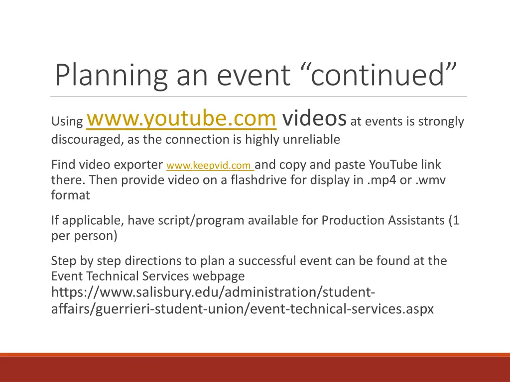 planning an event continued