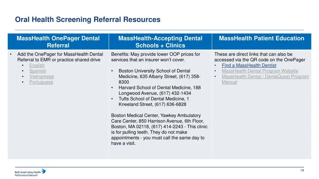 oral health screening referral resources