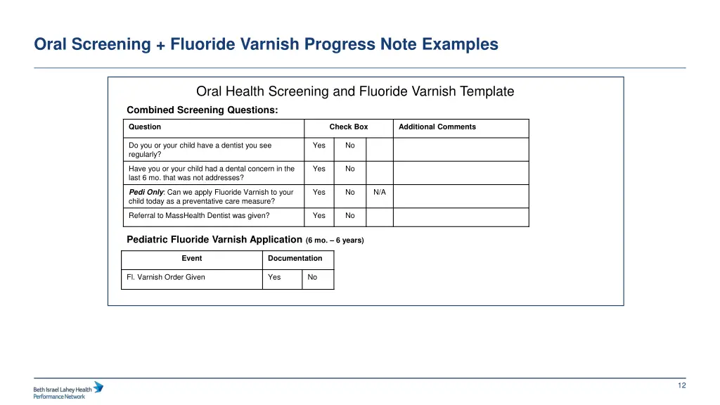 oral screening fluoride varnish progress note