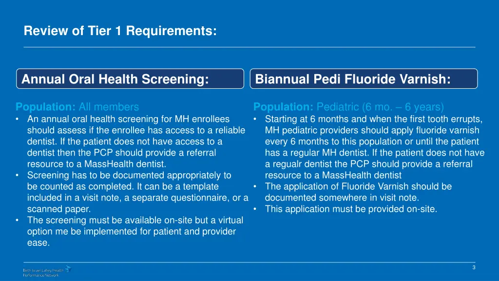 review of tier 1 requirements
